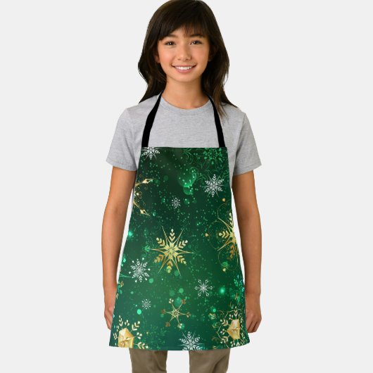 Xmas Golden Snowflakes op groene achtergrond Schort (Insitu)