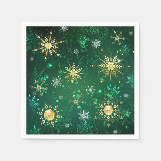 Xmas Golden Snowflakes op groene achtergrond Servet (Voorkant)