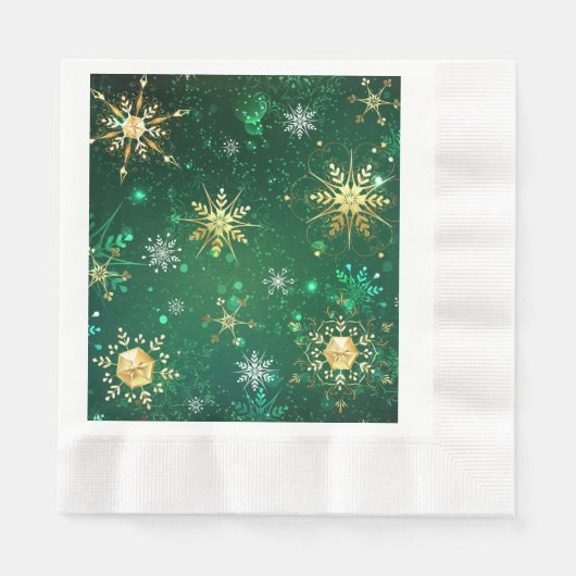Xmas Golden Snowflakes op groene achtergrond Servet (Voorkant)