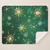Xmas Golden Snowflakes op groene achtergrond Sherpa Deken (Voorkant (horizontaal))