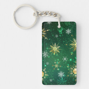 Xmas Golden Snowflakes op groene achtergrond Sleutelhanger