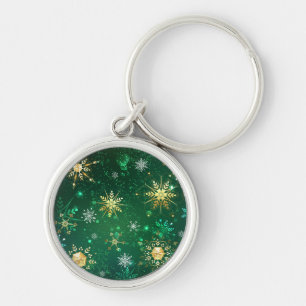 Xmas Golden Snowflakes op groene achtergrond Sleutelhanger