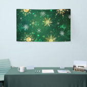 Xmas Golden Snowflakes op groene achtergrond Spandoek (Beurs)