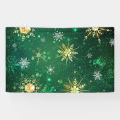 Xmas Golden Snowflakes op groene achtergrond Spandoek (Horizontaal)