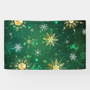 Xmas Golden Snowflakes op groene achtergrond Spandoek