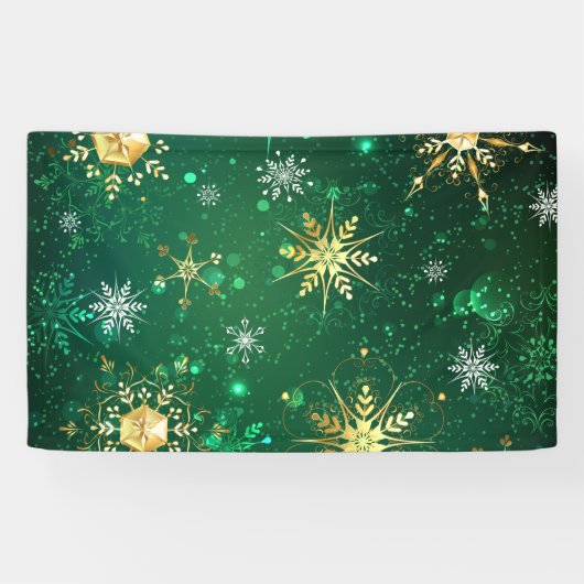 Xmas Golden Snowflakes op groene achtergrond Spandoek (Horizontaal)