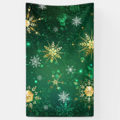 Xmas Golden Snowflakes op groene achtergrond Spandoek (Verticaal)
