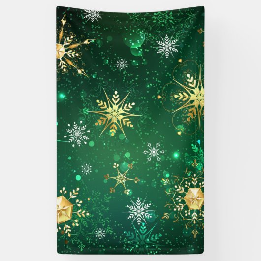 Xmas Golden Snowflakes op groene achtergrond Spandoek (Verticaal)