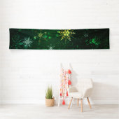 Xmas Golden Snowflakes op groene achtergrond Spandoek (Insitu)