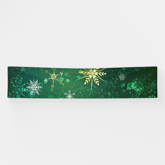 Xmas Golden Snowflakes op groene achtergrond Spandoek (Horizontaal)