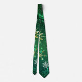 Xmas Golden Snowflakes op groene achtergrond Stropdas (Achterkant)