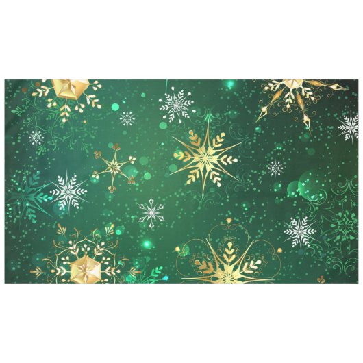 Xmas Golden Snowflakes op groene achtergrond Tafelkleed (Voorkant (Horizontaal))