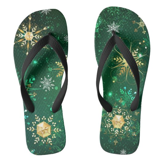 Xmas Golden Snowflakes op groene achtergrond Teenslippers (Voetbed)