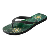 Xmas Golden Snowflakes op groene achtergrond Teenslippers (Schuin)