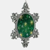 Xmas Golden Snowflakes op groene achtergrond Tin Sneeuwvlok Ornament (Links)