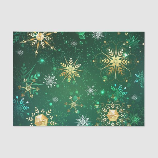Xmas Golden Snowflakes op groene achtergrond Tissuepapier (Voorkant)