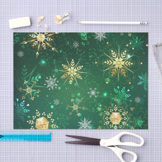 Xmas Golden Snowflakes op groene achtergrond Tissuepapier (Craft)