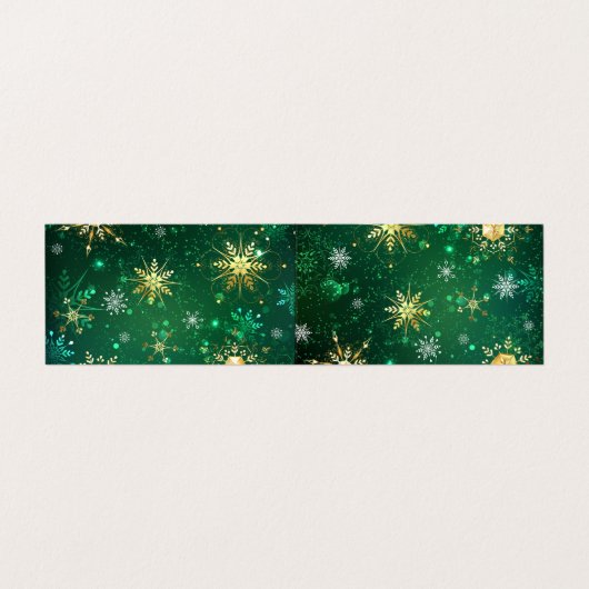 Xmas Golden Snowflakes op groene achtergrond Visitekaartje (Buitenkant ongevouwen)