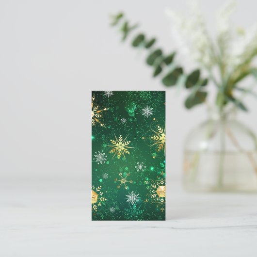Xmas Golden Snowflakes op groene achtergrond Visitekaartje (Staand voorkant)