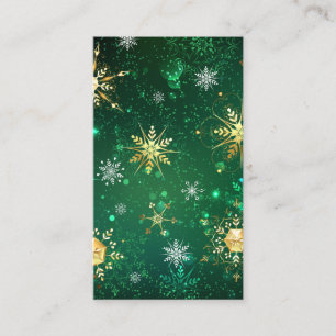 Xmas Golden Snowflakes op groene achtergrond Visitekaartje