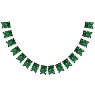 Xmas Golden Snowflakes op groene achtergrond Vlaggetjes