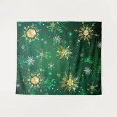 Xmas Golden Snowflakes op groene achtergrond Wandkleed (Voorkant (horizontaal))