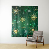 Xmas Golden Snowflakes op groene achtergrond Wandkleed (In situ)
