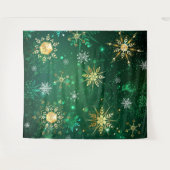 Xmas Golden Snowflakes op groene achtergrond Wandkleed (Voorkant (horizontaal))