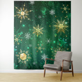 Xmas Golden Snowflakes op groene achtergrond Wandkleed (In situ)