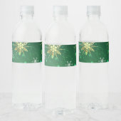 Xmas Golden Snowflakes op groene achtergrond Waterfles Etiket (Flessen)