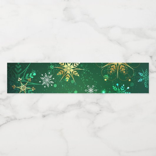 Xmas Golden Snowflakes op groene achtergrond Waterfles Etiket (Enkel label)