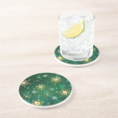 Xmas Golden Snowflakes op groene achtergrond Zandsteen Onderzetter (Zijkant)