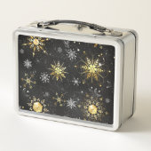 Xmas Golden Snowflakes op zwarte achtergrond (Achterkant)