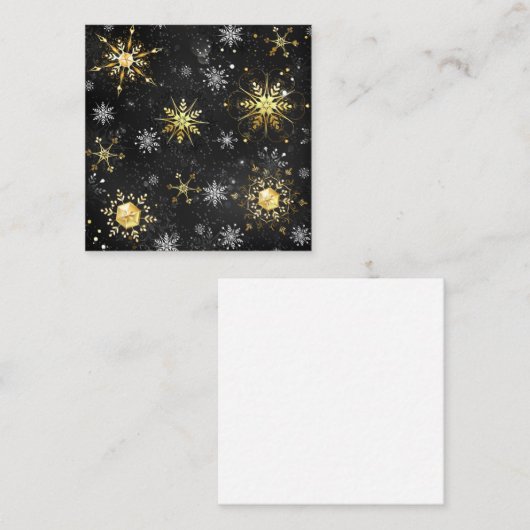 Xmas Golden Snowflakes op zwarte achtergrond Aanbevelingskaartje (Voorkant / Achterkant)