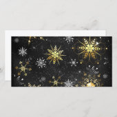 Xmas Golden Snowflakes op zwarte achtergrond Aankondiging (Voorkant / Achterkant)