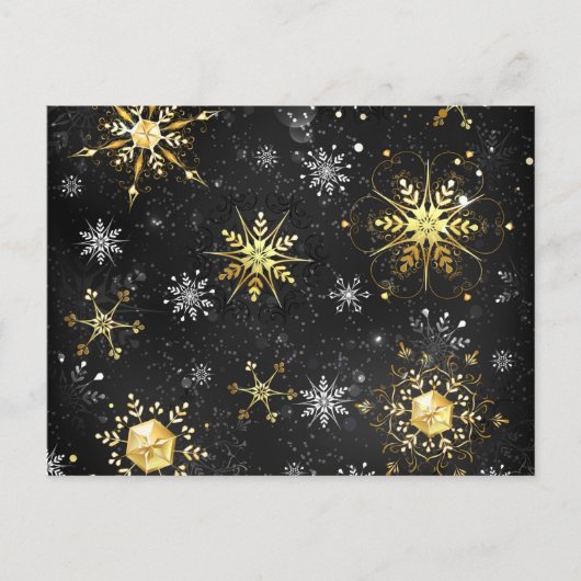 Xmas Golden Snowflakes op zwarte achtergrond Advieskaart (Voorkant)