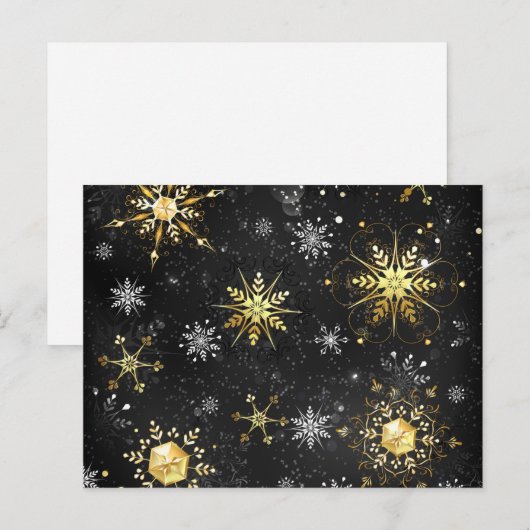 Xmas Golden Snowflakes op zwarte achtergrond Advieskaart (Voorkant / Achterkant)