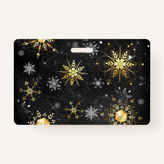 Xmas Golden Snowflakes op zwarte achtergrond Badge (Voorkant)