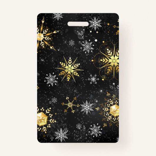 Xmas Golden Snowflakes op zwarte achtergrond Badge (Voorkant)