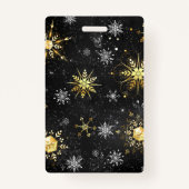Xmas Golden Snowflakes op zwarte achtergrond Badge (Achterkant)