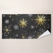Xmas Golden Snowflakes op zwarte achtergrond Badhanddoek (Badhanddoek)