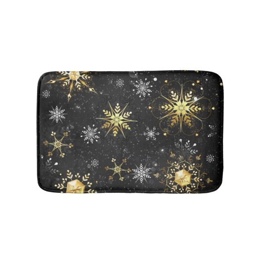 Xmas Golden Snowflakes op zwarte achtergrond Badmat (Voorkant)