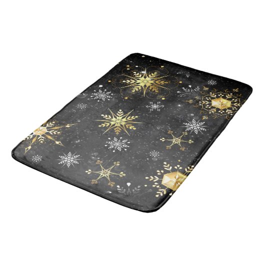 Xmas Golden Snowflakes op zwarte achtergrond Badmat (Gekanteld)