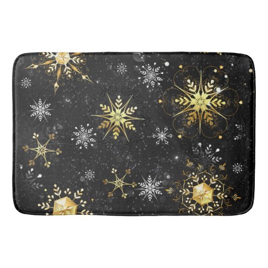 Xmas Golden Snowflakes op zwarte achtergrond Badmat (Voorkant)