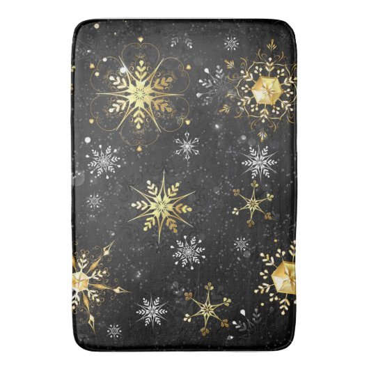 Xmas Golden Snowflakes op zwarte achtergrond Badmat (Voorkant Verticaal)