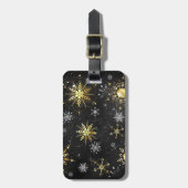 Xmas Golden Snowflakes op zwarte achtergrond Bagagelabel (Voorkant verticaal)