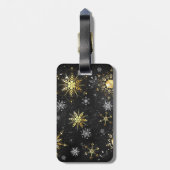 Xmas Golden Snowflakes op zwarte achtergrond Bagagelabel (Achterkant verticaal)