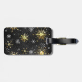 Xmas Golden Snowflakes op zwarte achtergrond Bagagelabel (Achterkant horizontaal)