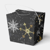 Xmas Golden Snowflakes op zwarte achtergrond Bedankdoosjes (Achterkant)