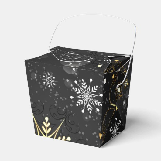 Xmas Golden Snowflakes op zwarte achtergrond Bedankdoosjes (Voorkant Zijde)